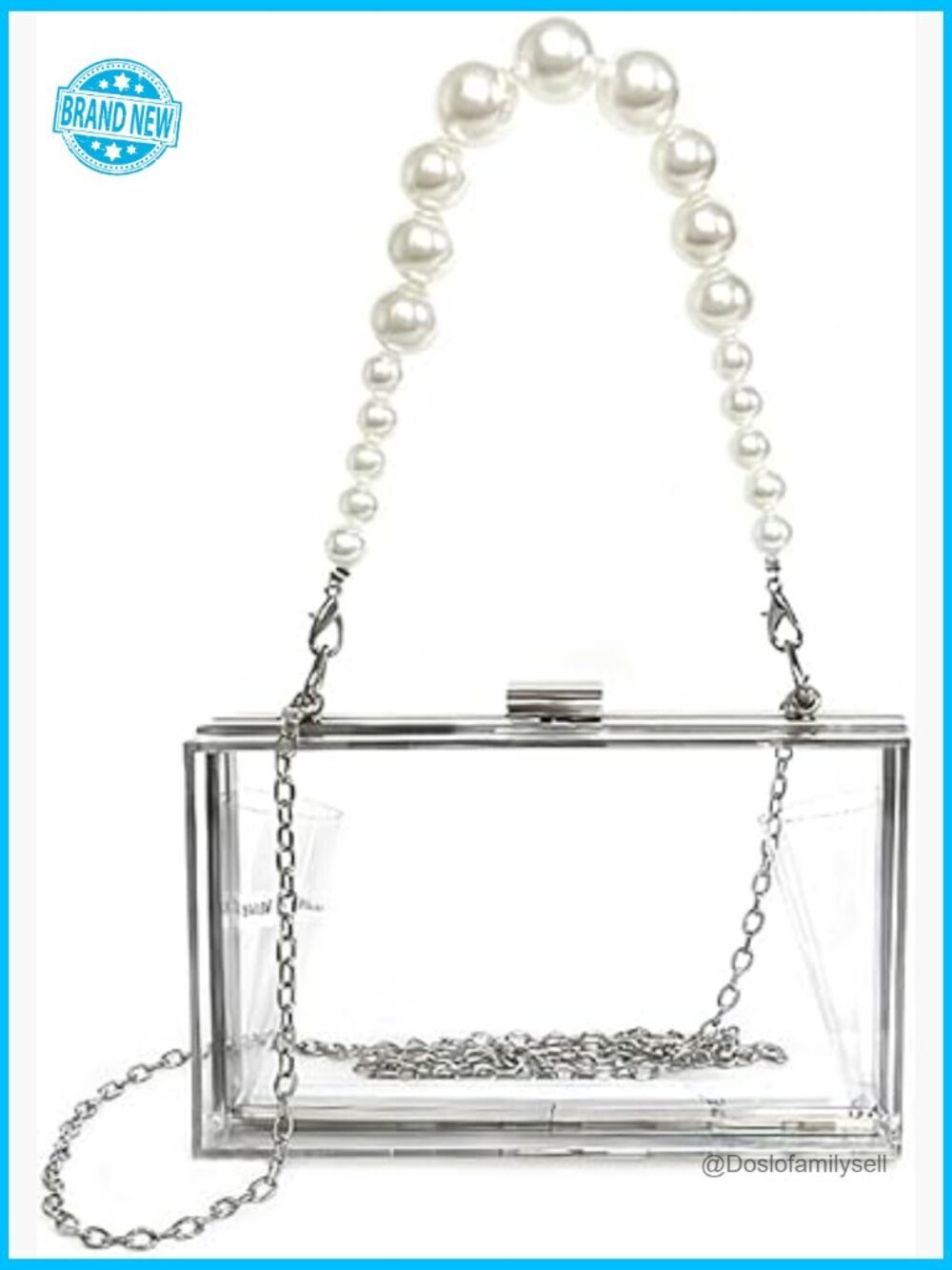 Acrylic Rhinestone Chain Clutch Purse Evening Party Clear Stadium Approved Bag